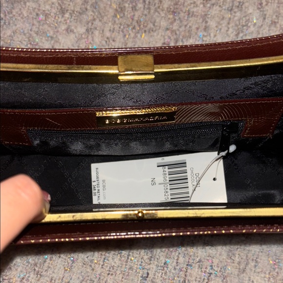 BCBG Brown Clutch y2k  with Gold Handle and Crescent Shape - Picture 3 of 3